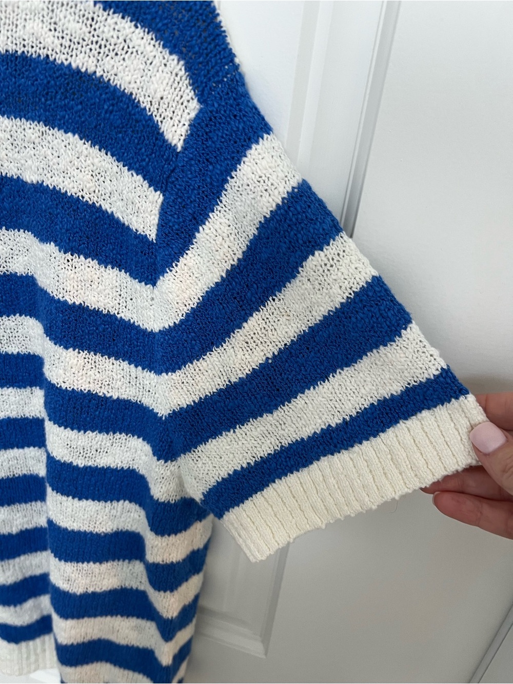 J. Crew Blue and White Striped Button-Front Short Sleeve Cardigan - Picture 6 of 10